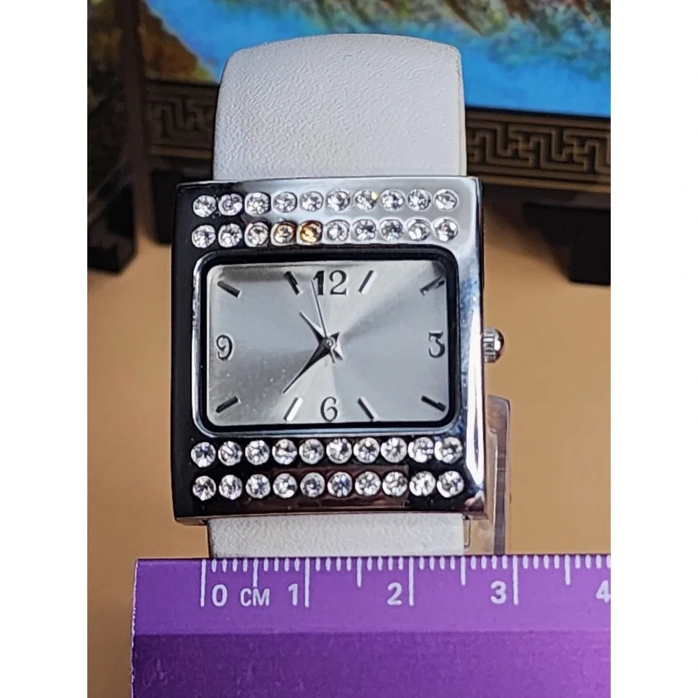 Ladies Fashion Quartz Watch White Rhinestone Bangle Cuff New Battery FREE $HIP!!